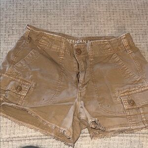 American Eagle Outfitters Tan Cargo Shorts with Frayed Hem